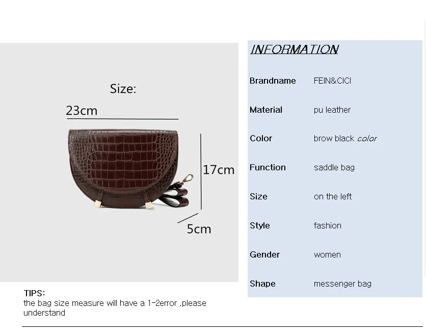 Saddle bag animal print alligator leather bag round handbag women vintage half moon bags 2019 new ins fashion drop shipping 10