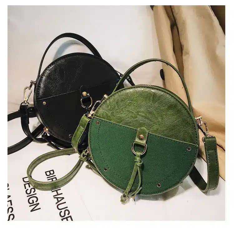 Vintage Scrub Leather Round Designer Crossbody Bag For Women 2019 PU Leather Shoulder Bags Ladies Small Handbags Mini Tote Bag 13