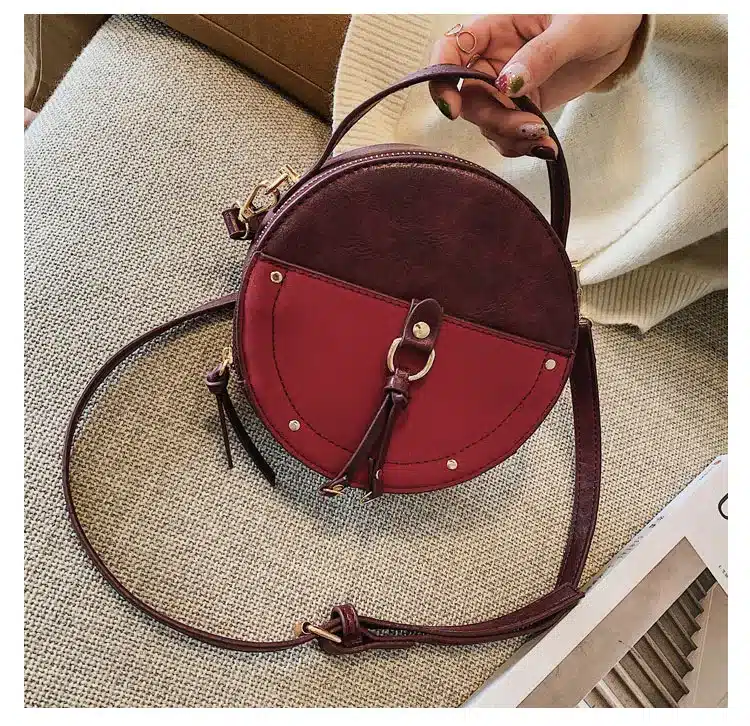 Vintage Scrub Leather Round Designer Crossbody Bag For Women 2019 PU Leather Shoulder Bags Ladies Small Handbags Mini Tote Bag 18