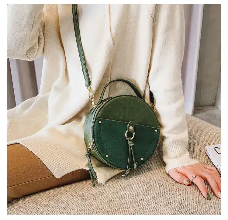 Vintage Scrub Leather Round Designer Crossbody Bag For Women 2019 PU Leather Shoulder Bags Ladies Small Handbags Mini Tote Bag 20