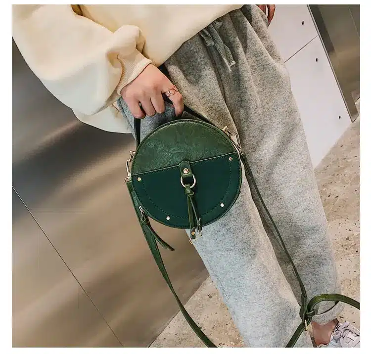 Vintage Scrub Leather Round Designer Crossbody Bag For Women 2019 PU Leather Shoulder Bags Ladies Small Handbags Mini Tote Bag 22