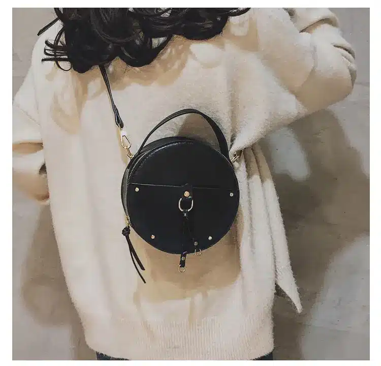 Vintage Scrub Leather Round Designer Crossbody Bag For Women 2019 PU Leather Shoulder Bags Ladies Small Handbags Mini Tote Bag 23