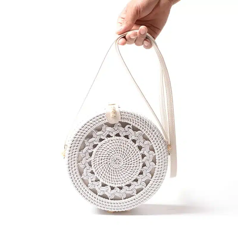 2019 Hot New White Round Rattan Bags For Women Boho Beach Crossbody Bag Straw Handmade Woven Circle Shoulder Bag Female Handbags 11