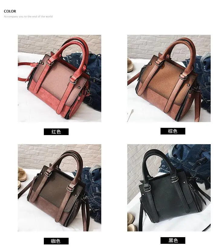 European style Fashion New Women Handbags 2019 High quality Matte PU Leather Portable Shoulder bag Ladies Hit color Big Tote bag 12