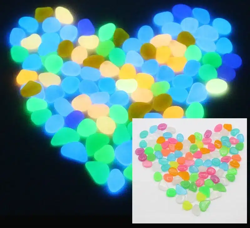 100pcs/lot Garden supplies Stone Glow in the Dark Luminous Pebbles Rocks for Walkways Fish Tank Decorations 7