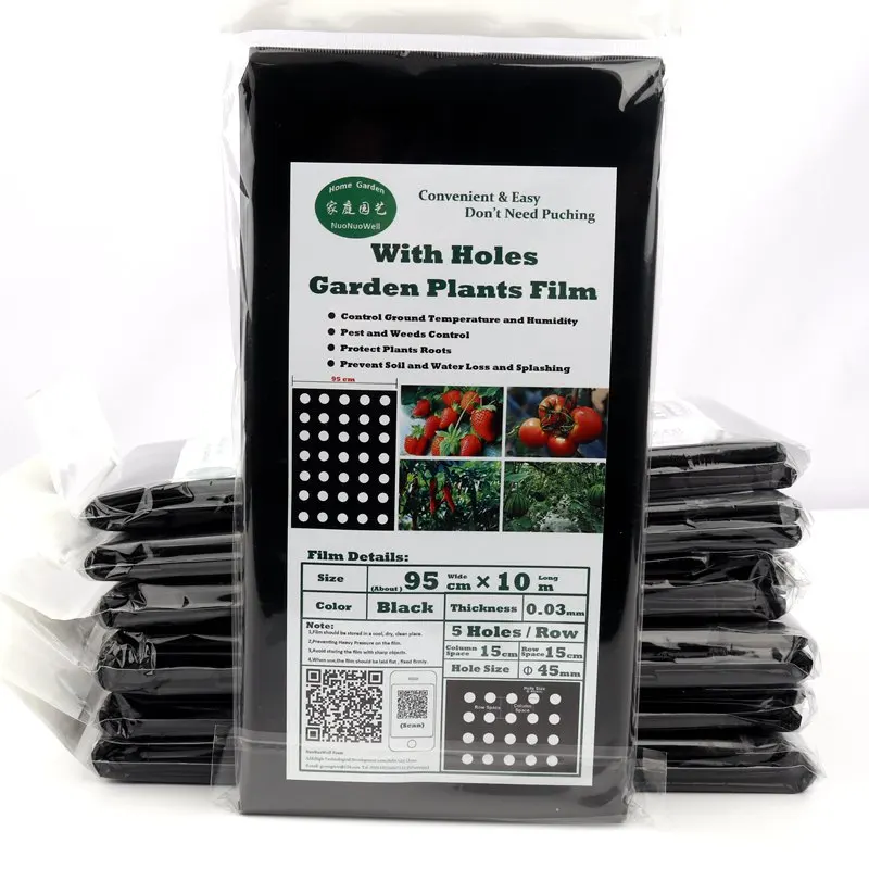 95cm*10m 5Holes 0.03mm Garden Vegetable Black Film Agricultural Plants Film Plastic Perforated PE Mulch Film Mulching Membrane 11