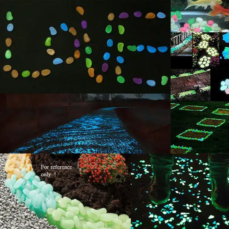 100pcs Luminous Stones Garden Park Decor Road Pebble Stones Glow in Dark Ornaments for Party Decoration Aquariums Decor Stones 12
