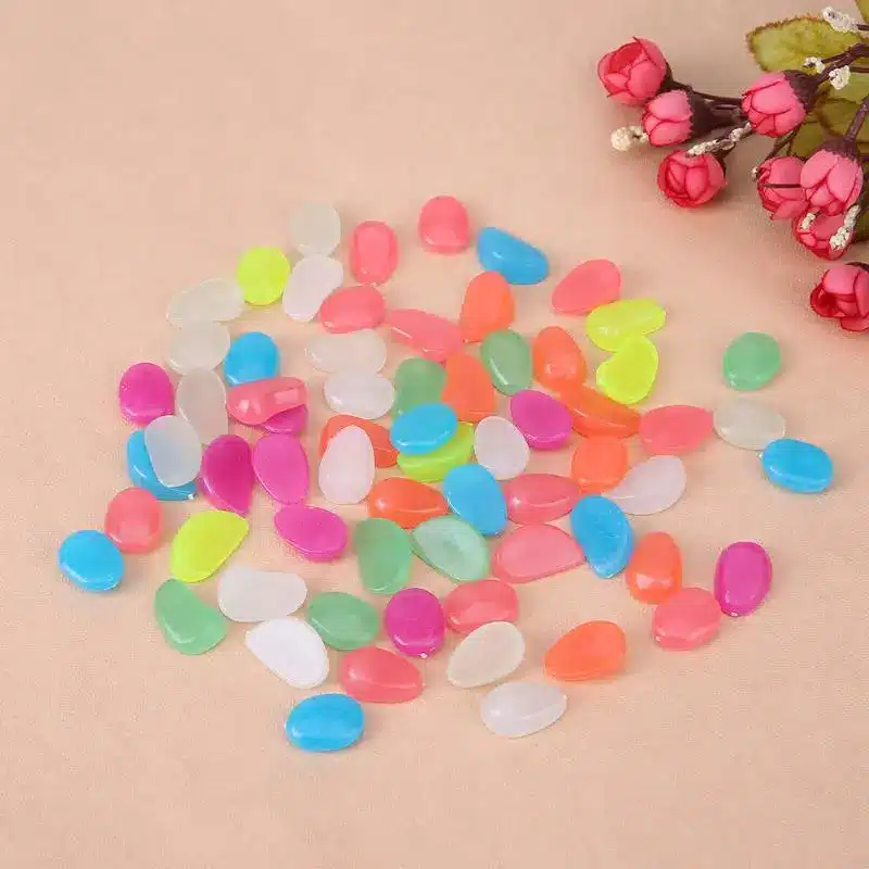 100pcs Luminous Stones Garden Park Decor Road Pebble Stones Glow in Dark Ornaments for Party Decoration Aquariums Decor Stones 15