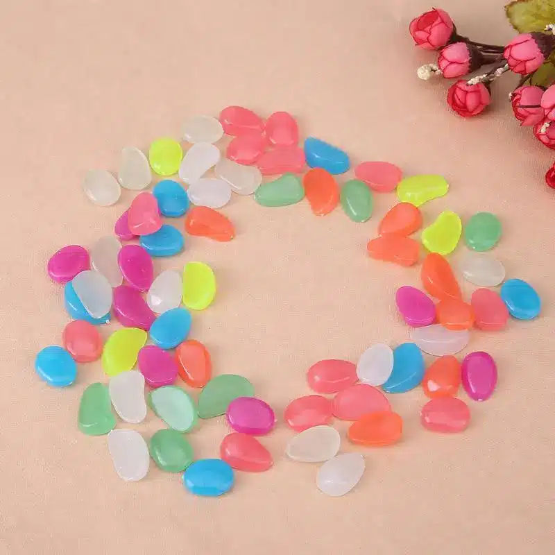 100pcs Luminous Stones Garden Park Decor Road Pebble Stones Glow in Dark Ornaments for Party Decoration Aquariums Decor Stones 16