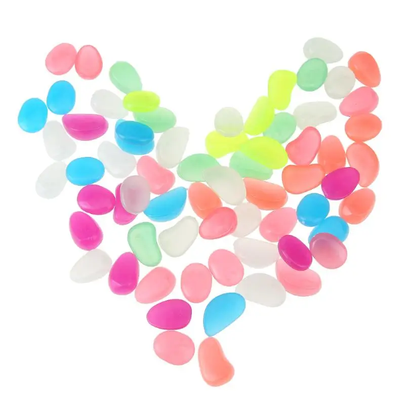 100pcs Luminous Stones Garden Park Decor Road Pebble Stones Glow in Dark Ornaments for Party Decoration Aquariums Decor Stones 18