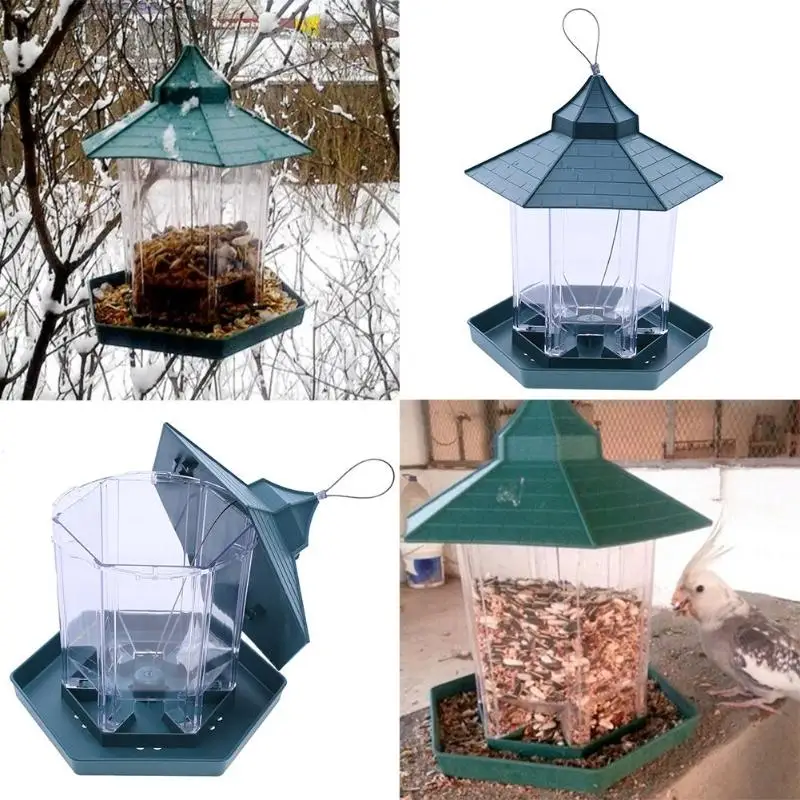 Green Pavilion Bird Feeder Outdoor Plastic Hanging Bird Food Container Garden Decoration Bird Feeder Pet Supplies 3