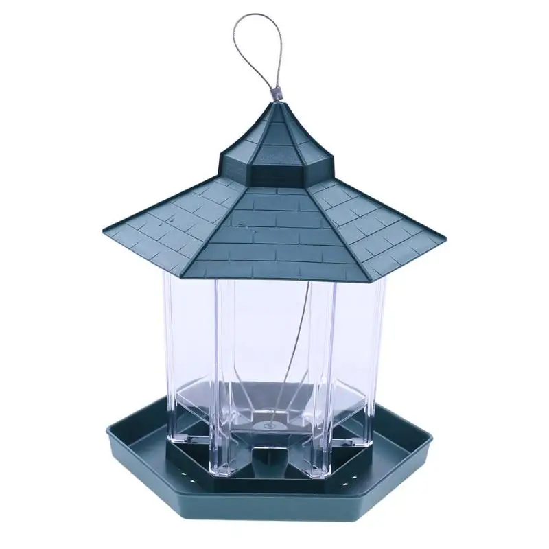 Green Pavilion Bird Feeder Outdoor Plastic Hanging Bird Food Container Garden Decoration Bird Feeder Pet Supplies 5