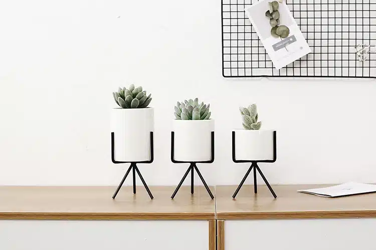 Set of 3pcs Ceramic Flower Planters with Iron Shelf Succulent Plant Pot Home Garden Decorative Flower Vase without plants 10