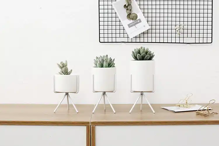 Set of 3pcs Ceramic Flower Planters with Iron Shelf Succulent Plant Pot Home Garden Decorative Flower Vase without plants 11
