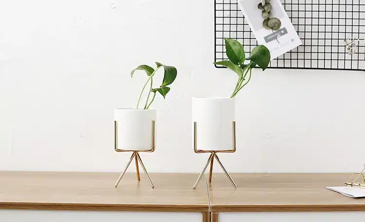 Set of 3pcs Ceramic Flower Planters with Iron Shelf Succulent Plant Pot Home Garden Decorative Flower Vase without plants 14