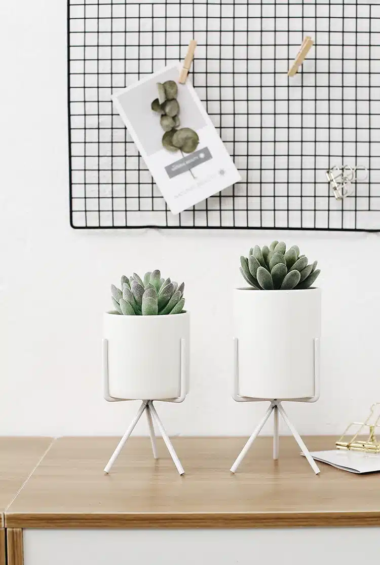 Set of 3pcs Ceramic Flower Planters with Iron Shelf Succulent Plant Pot Home Garden Decorative Flower Vase without plants 20