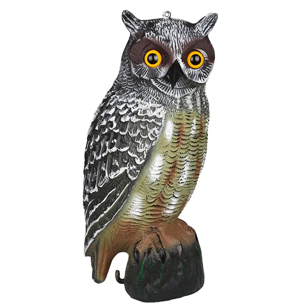 1Pc Large Realistic Simulation Owl Decoy With Rotating Head Bird Pigeon Crow Scarer Scarecrow Car Home Garden Decoration 3