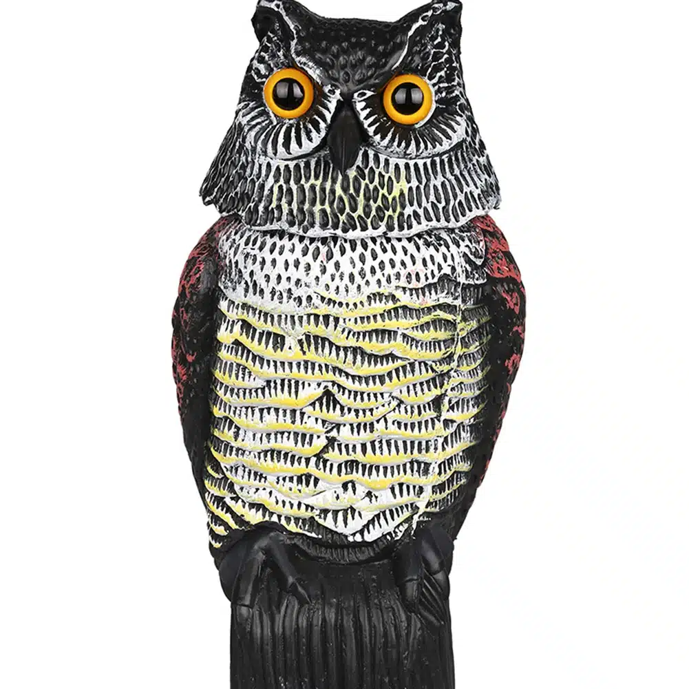 1Pc Large Realistic Simulation Owl Decoy With Rotating Head Bird Pigeon Crow Scarer Scarecrow Car Home Garden Decoration 4