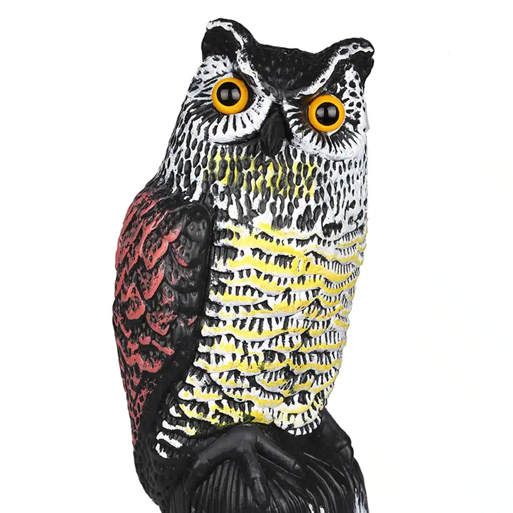 1Pc Large Realistic Simulation Owl Decoy With Rotating Head Bird Pigeon Crow Scarer Scarecrow Car Home Garden Decoration 5