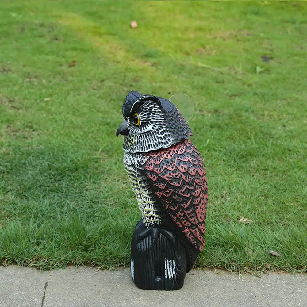 1Pc Large Realistic Simulation Owl Decoy With Rotating Head Bird Pigeon Crow Scarer Scarecrow Car Home Garden Decoration 6