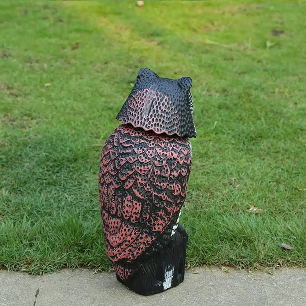 1Pc Large Realistic Simulation Owl Decoy With Rotating Head Bird Pigeon Crow Scarer Scarecrow Car Home Garden Decoration 7