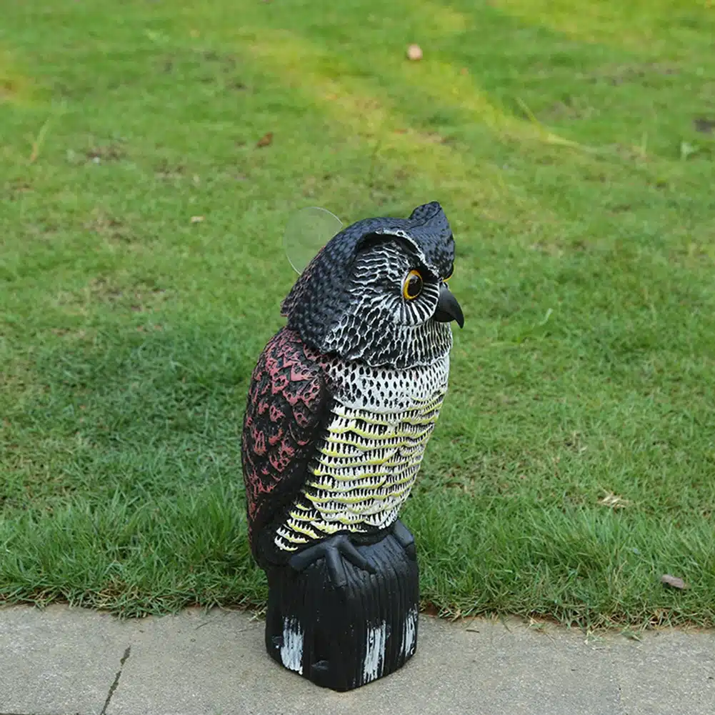 1Pc Large Realistic Simulation Owl Decoy With Rotating Head Bird Pigeon Crow Scarer Scarecrow Car Home Garden Decoration 8