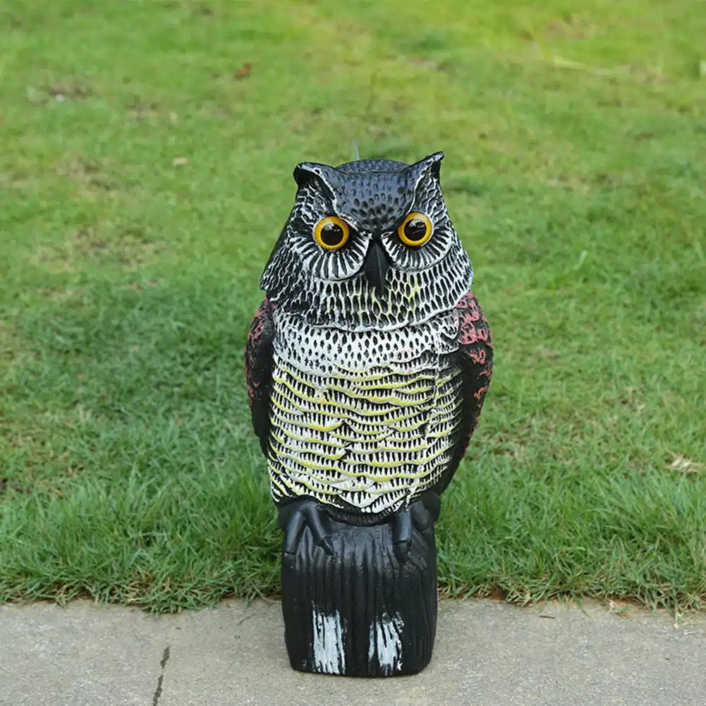 1Pc Large Realistic Simulation Owl Decoy With Rotating Head Bird Pigeon Crow Scarer Scarecrow Car Home Garden Decoration 9