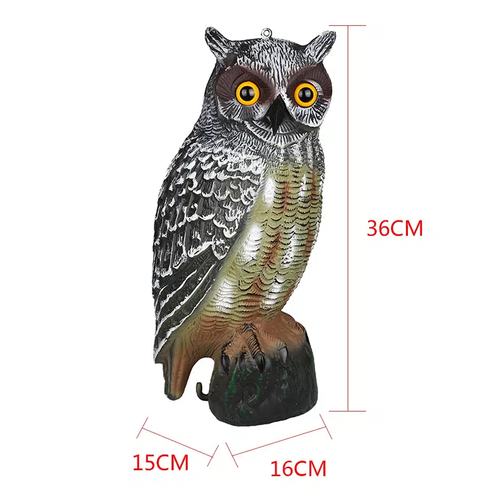 1Pc Large Realistic Simulation Owl Decoy With Rotating Head Bird Pigeon Crow Scarer Scarecrow Car Home Garden Decoration 10