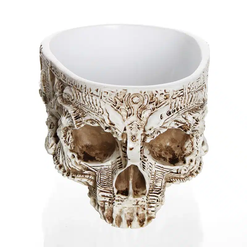 Hand Carved Skull Flower Pot Human Skull Bone Bowl Home Garden Decor Halloween Decoration 13
