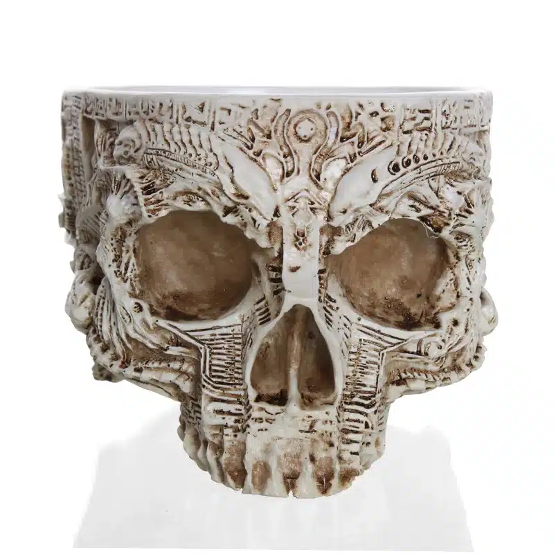 Hand Carved Skull Flower Pot Human Skull Bone Bowl Home Garden Decor Halloween Decoration 16