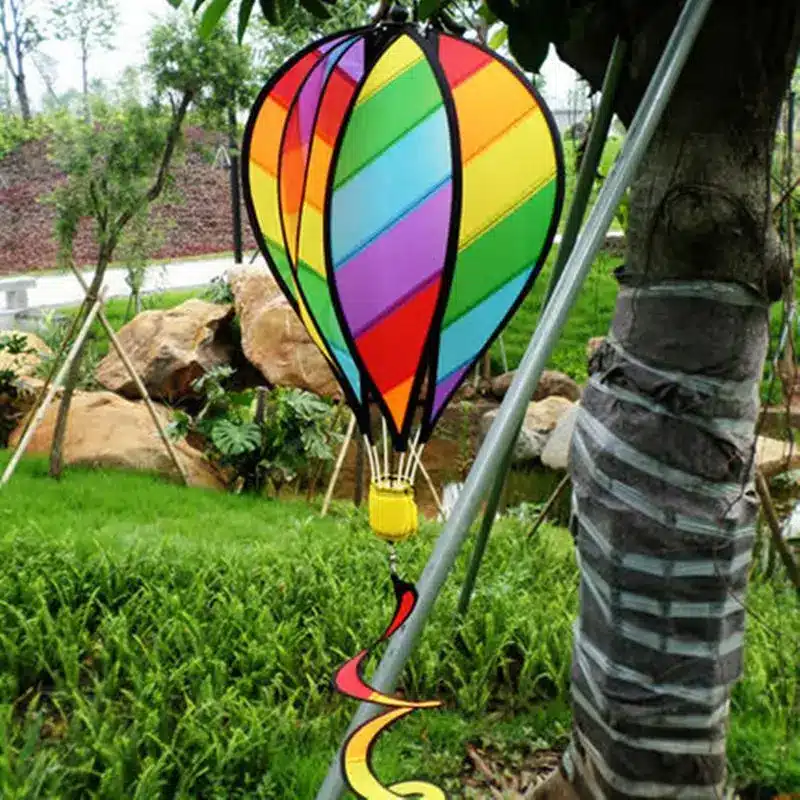 WHISM Large 55" Hot Air Balloon Wind Spinner Striped Kite Rainbow Windsock with Tails For Outdoor Garden Decor Kids Toy 11