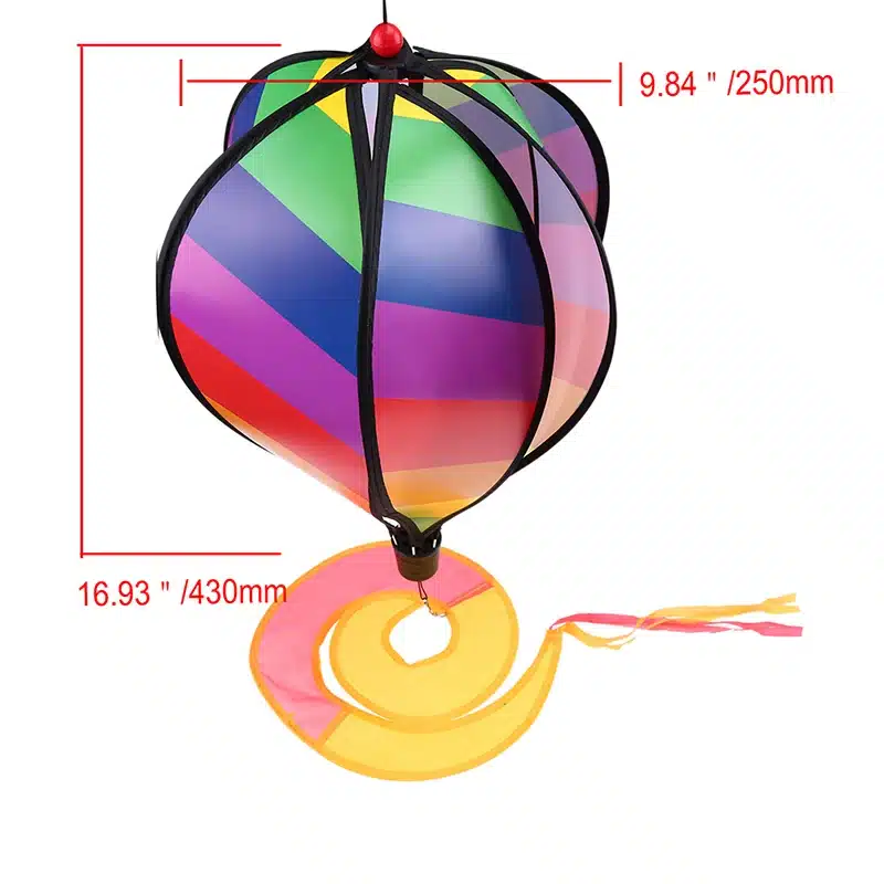 WHISM Large 55" Hot Air Balloon Wind Spinner Striped Kite Rainbow Windsock with Tails For Outdoor Garden Decor Kids Toy 12