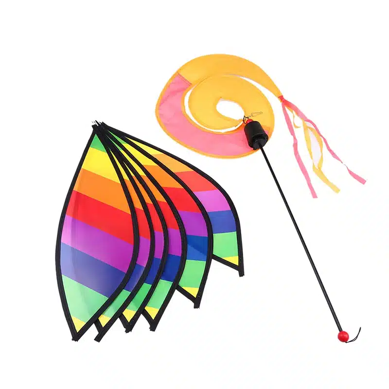 WHISM Large 55" Hot Air Balloon Wind Spinner Striped Kite Rainbow Windsock with Tails For Outdoor Garden Decor Kids Toy 16