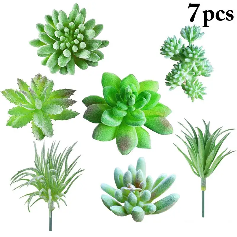 7PCS Artificial Succulent Party Decorative Fake Plant Faux Succulent Landscape Lotus Flower Arrange for Home Garden Table Decors 9