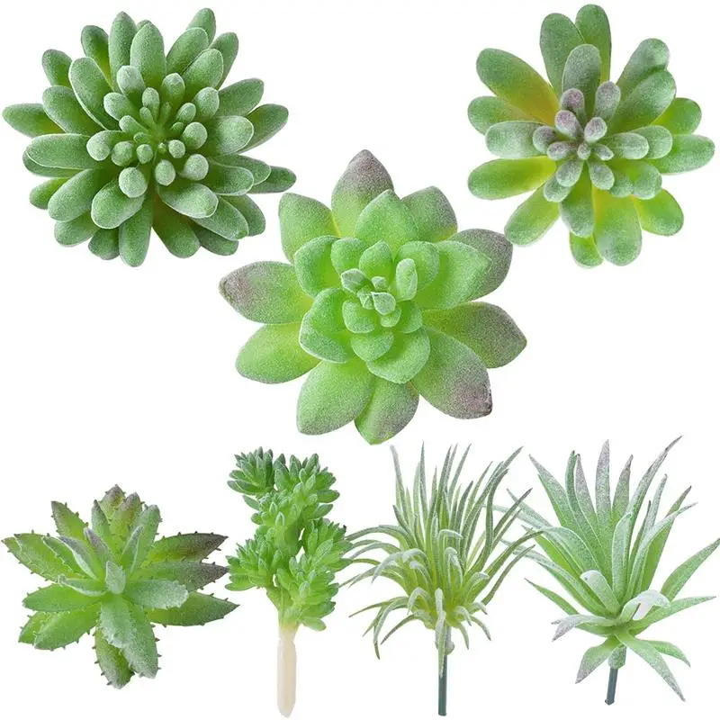 7PCS Artificial Succulent Party Decorative Fake Plant Faux Succulent Landscape Lotus Flower Arrange for Home Garden Table Decors 12