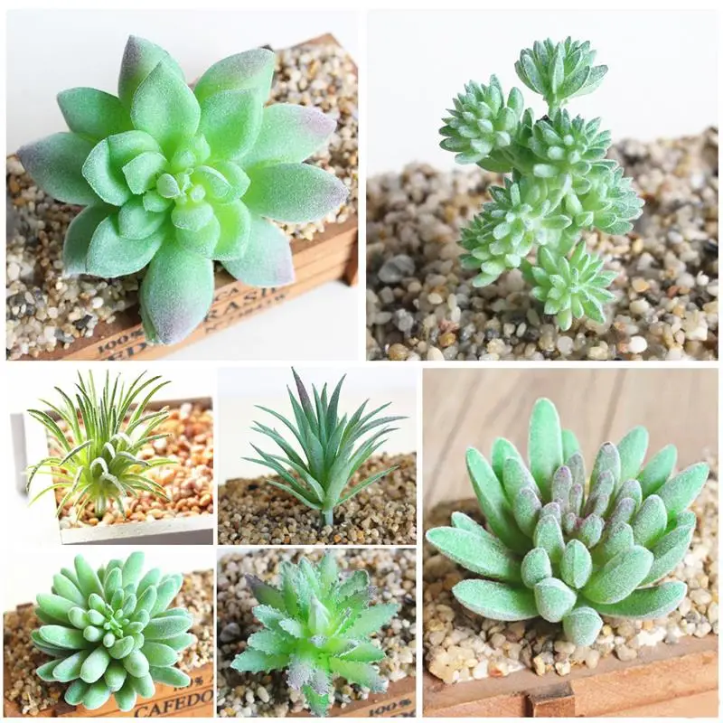 7PCS Artificial Succulent Party Decorative Fake Plant Faux Succulent Landscape Lotus Flower Arrange for Home Garden Table Decors 14