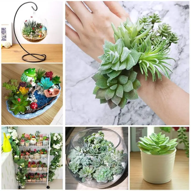 7PCS Artificial Succulent Party Decorative Fake Plant Faux Succulent Landscape Lotus Flower Arrange for Home Garden Table Decors 16