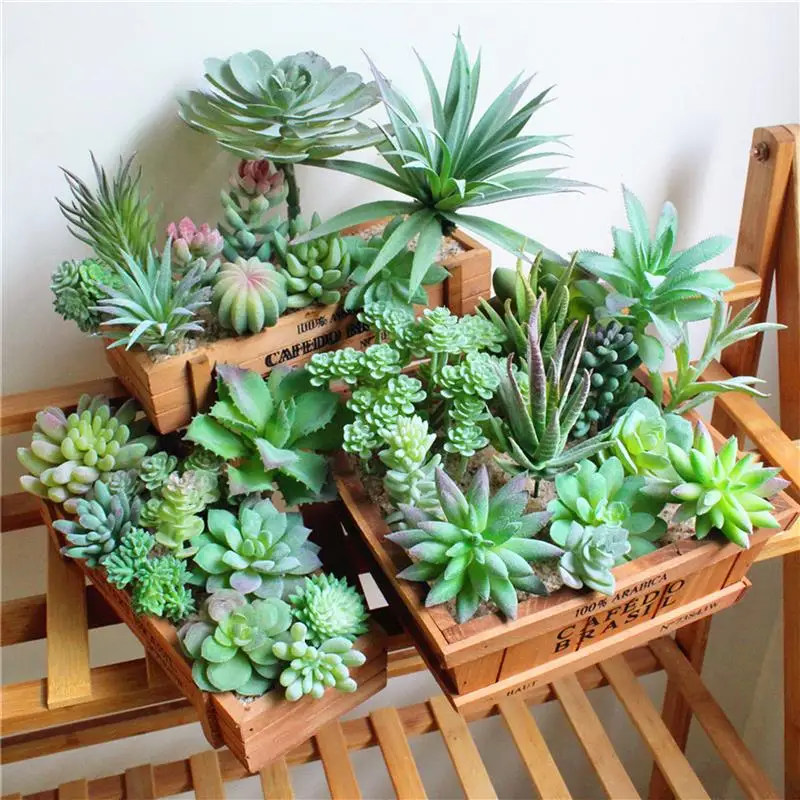 7PCS Artificial Succulent Party Decorative Fake Plant Faux Succulent Landscape Lotus Flower Arrange for Home Garden Table Decors 19