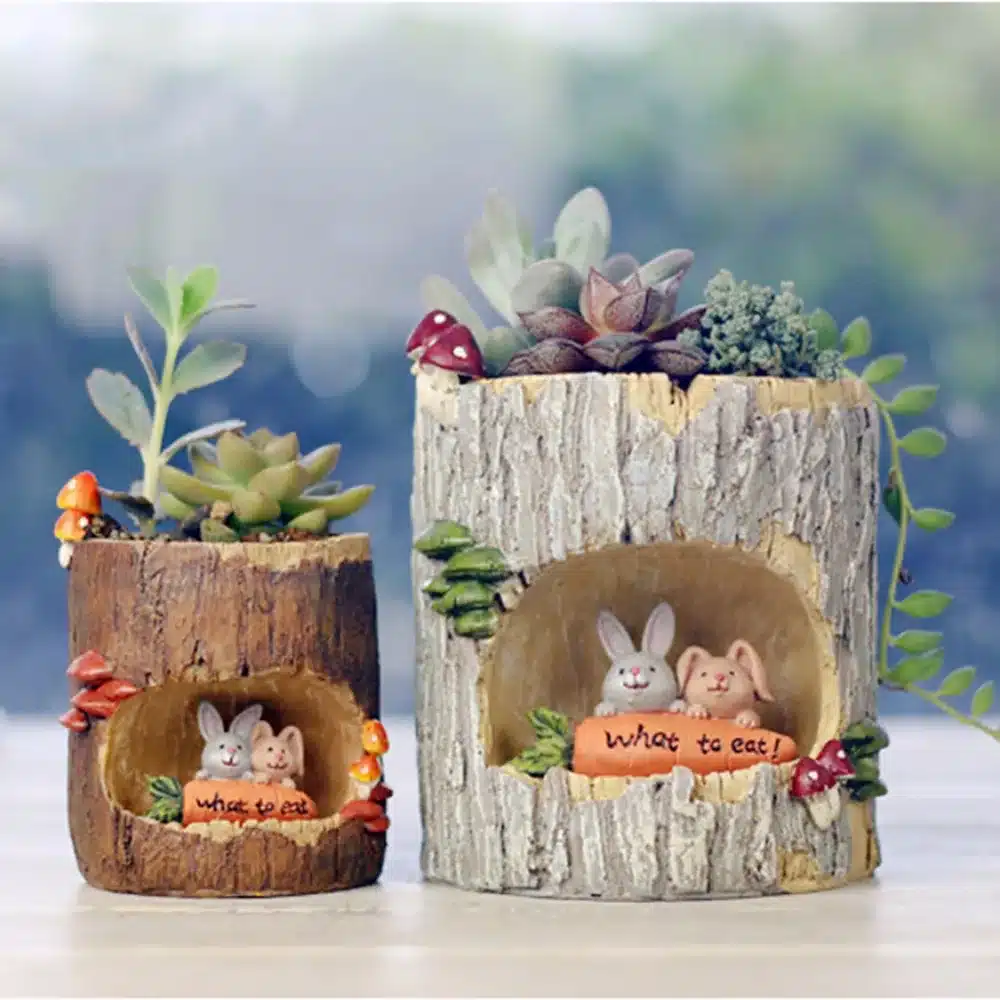 Modern Wooden Resin Bonsai Succulents Pot Retro Permeable Ceramic Green Plant Flower Pots Living Room Office Garden Home Decor 10