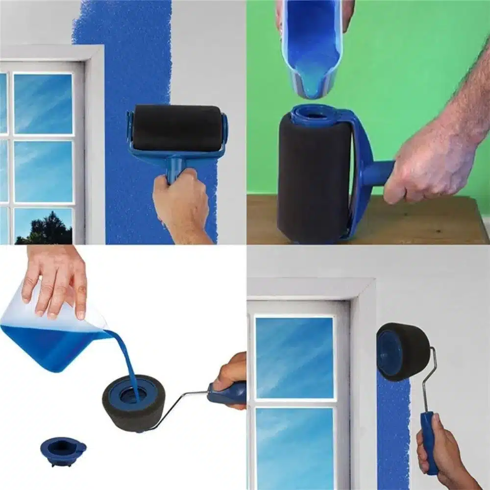 NEW Paint Runner Pro Roller Brush Handle Tool Flocked Edger Office Room Wall Painting Home Garden Tool Roller Paint Brush Set 6