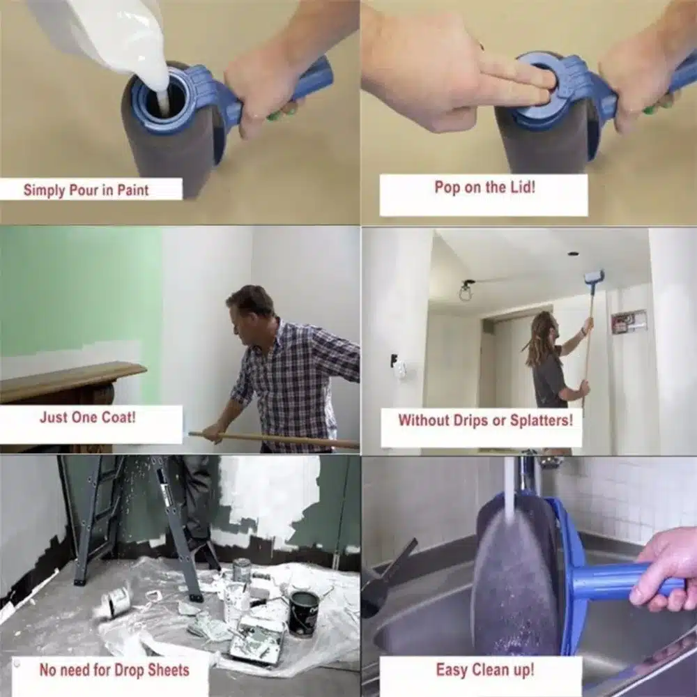 NEW Paint Runner Pro Roller Brush Handle Tool Flocked Edger Office Room Wall Painting Home Garden Tool Roller Paint Brush Set 8