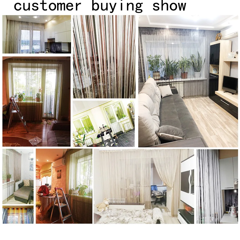 decorative W150L300CM solid color string curtain line curtain black white brown red room divider home decoration window valance 1