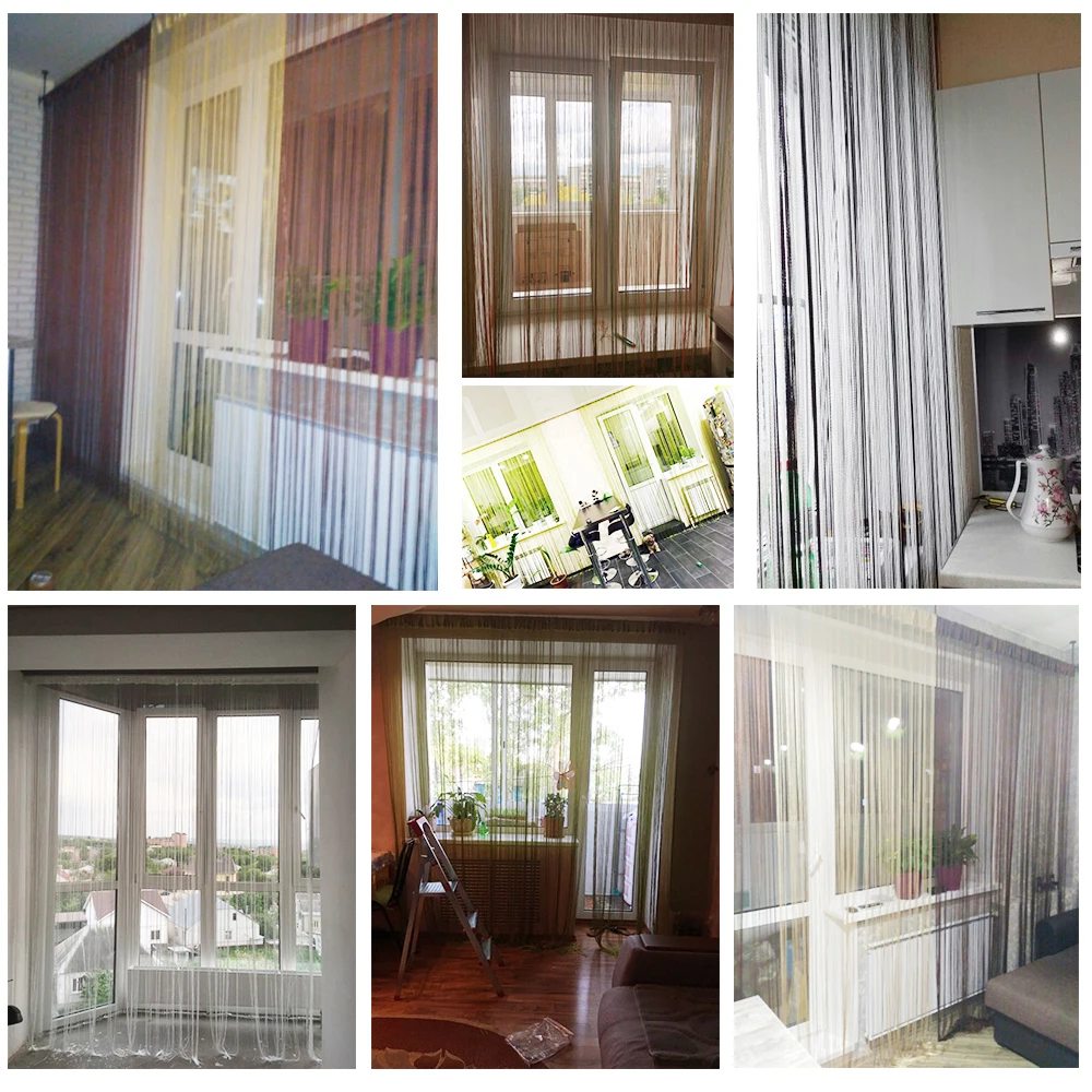 decorative W150L300CM solid color string curtain line curtain black white brown red room divider home decoration window valance 2