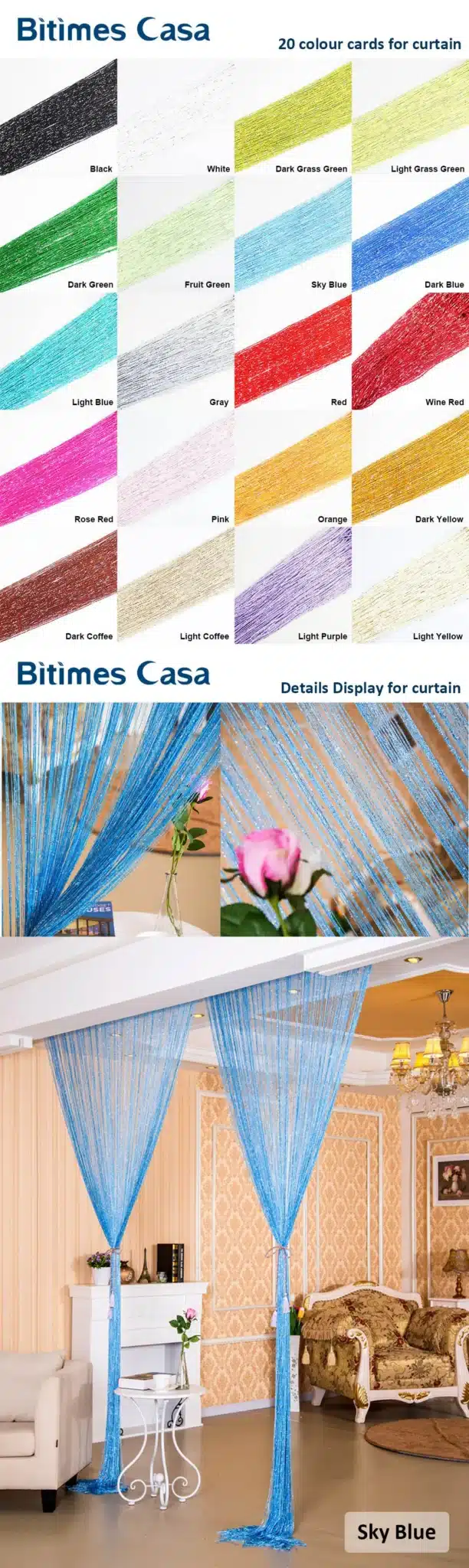 Hign Density Silver Shinny Tinsel Tassel String Curtain 300*300CM Vogue Solid Color Line Curtain With Sequins Room Divider 1