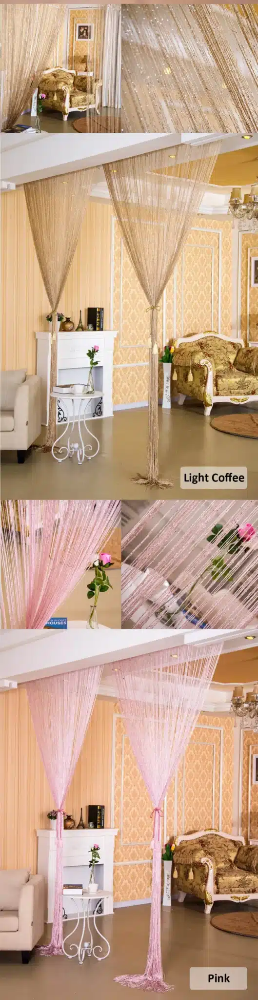 Hign Density Silver Shinny Tinsel Tassel String Curtain 300*300CM Vogue Solid Color Line Curtain With Sequins Room Divider 4