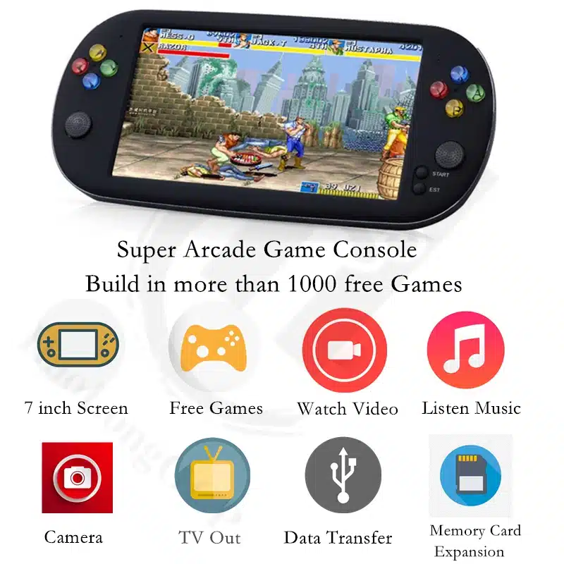 HaoLongGCP Handheld 7 inch Retro Video Game Console for ps1 for neogeo 8/16/32 bit games 8GB with 1500 free games support TV Out 16