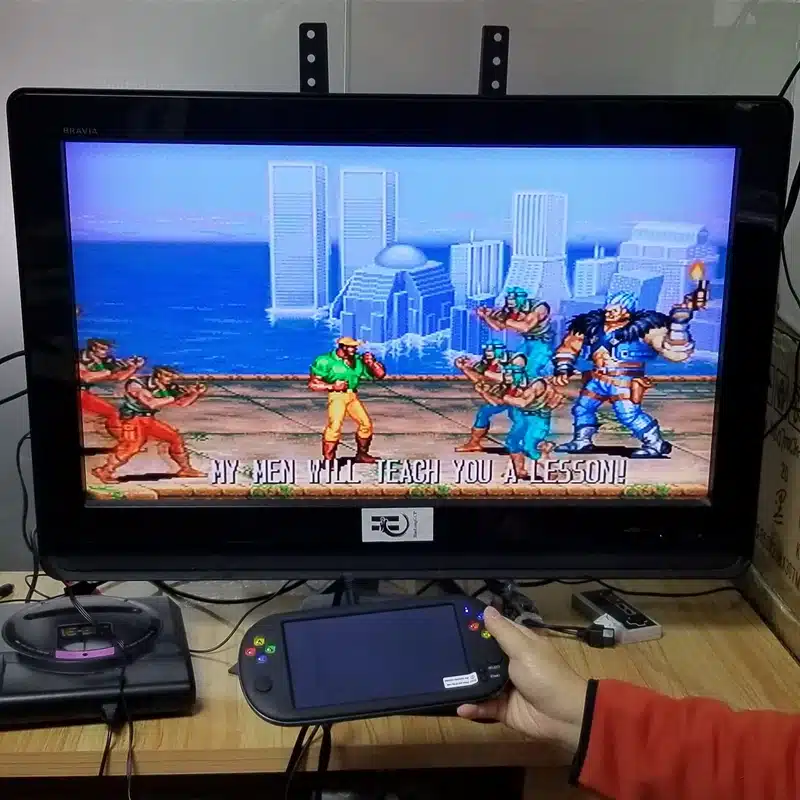 HaoLongGCP Handheld 7 inch Retro Video Game Console for ps1 for neogeo 8/16/32 bit games 8GB with 1500 free games support TV Out 28