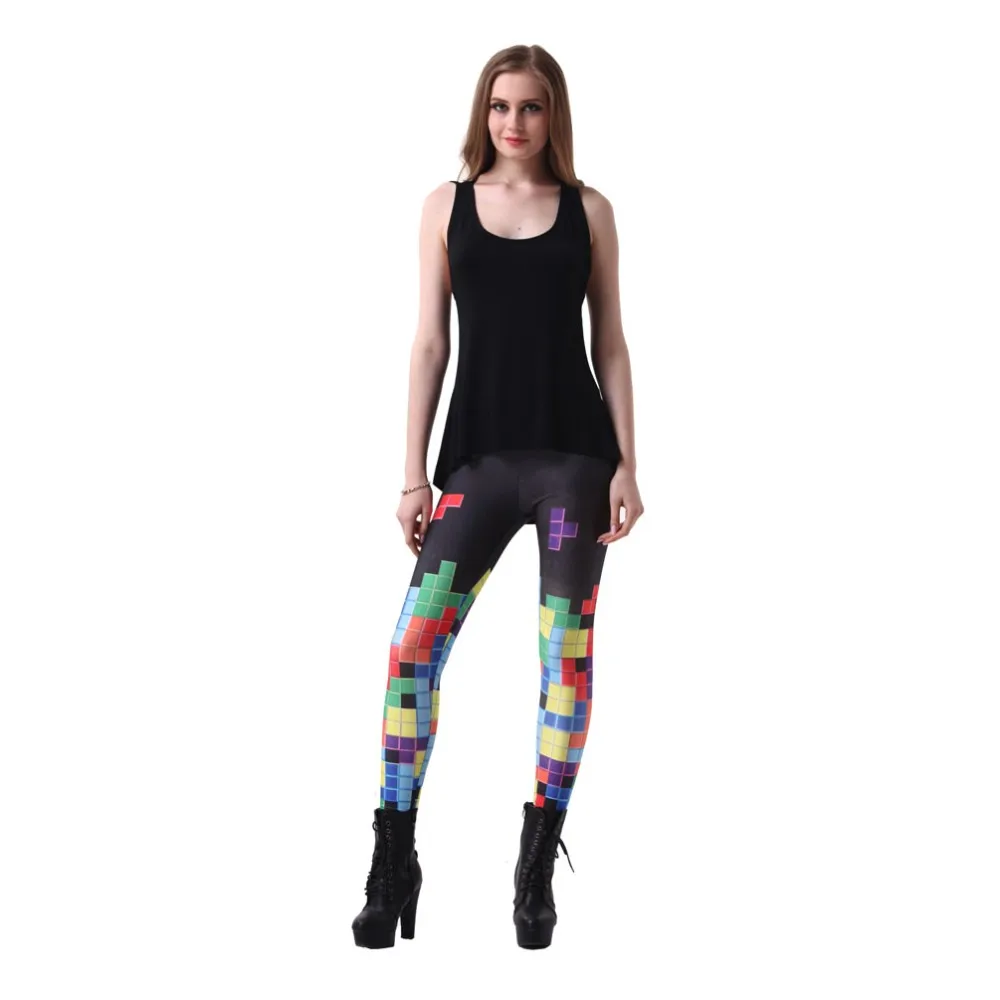 Sexy Elastic Pants 3D Digital Printing Color Tetris Pattern Women Leggings 7 sizes Fitness Clothing Free Shipping Wholesale 2