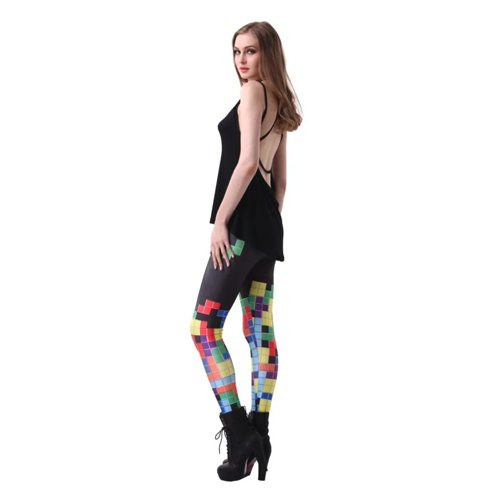 Sexy Elastic Pants 3D Digital Printing Color Tetris Pattern Women Leggings 7 sizes Fitness Clothing Free Shipping Wholesale 5