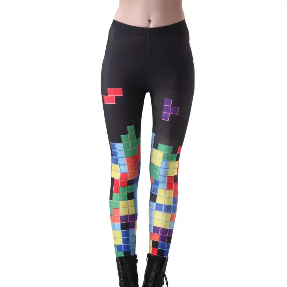Sexy Elastic Pants 3D Digital Printing Color Tetris Pattern Women Leggings 7 sizes Fitness Clothing Free Shipping Wholesale 6